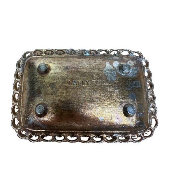VTG Marly Silver Plated Small Footed Rectangular Soap Tray Pierce Rim Vanity - Picture 3 of 5